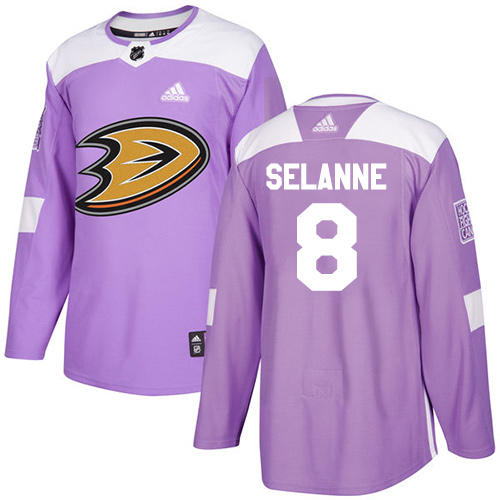 Adidas Ducks #8 Teemu Selanne Purple Authentic Fights Cancer Youth Stitched NHL Jersey
